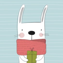 christmas print with cute hand drawn bunny. 