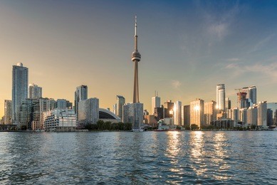 toronto skyline at sunset - toronto, ontario, canada. 