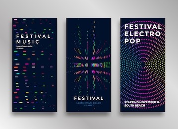 electronic music festival minimal poster design. modern colorful dotted lines background for flyer, cover. vector illustration