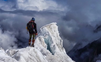 climber in himalayas mountains, nepal, everest region