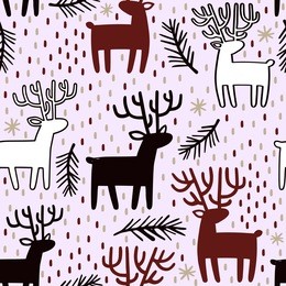 seamless pattern with deer and fir branches.christmas and new year background. vector illustration.