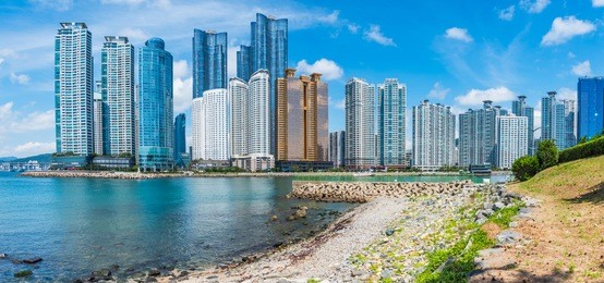 haeundae beach in busan city, south korea.