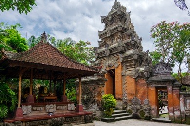 puri saren agung (ubud palace). temple in bali, indonesia