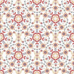 seamless floral pattern of circular ornaments. the scandinavian style. vector illustration.