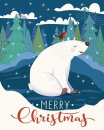 vector christmas poster design with cute crtoon polar bear 