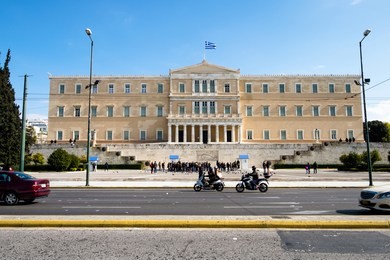 the greek parliament located on the syntagma square in the center of athens, greece