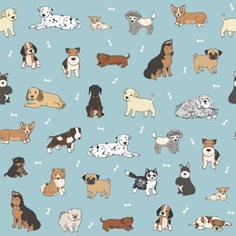 cartoon doodle puppy dog seamless vector hand drawn pattern