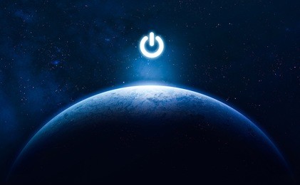 earth planet in blue gradient style with electric power button. hud key. on/off light switch. elements of this image furnished by nasa