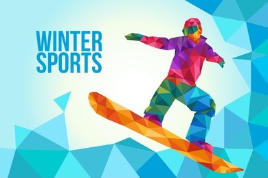 a vector illustration of snowboarding poster in low polygon style
