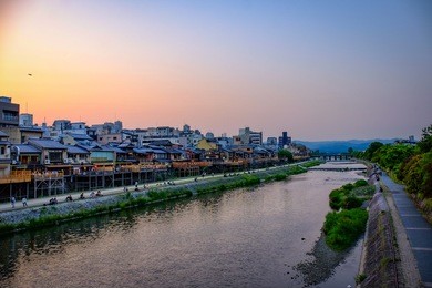scenic views of kamogawa river in gion area of kyoto japan