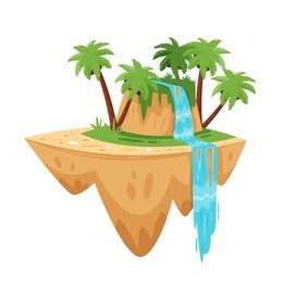 vector cartoon illustration of game tropic island, isolated on white background. game user interface (gui) element for video games, computer or web design.