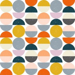 modern vector abstract seamless geometric pattern with semicircles and circles in retro scandinavian style. pastel colors shapes with worn out texture on white background.