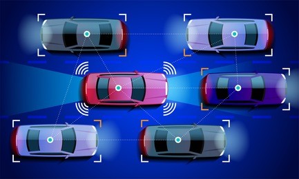 smart car concept autonomous self-driving vehicle on the city road vector illustration