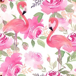 watercolor seamless pattern. floral print with flamingo.