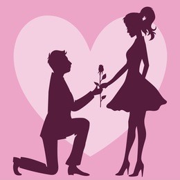 couple in love proposal silhouette vector illustration