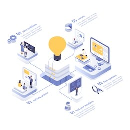 people work in a team and achieve the goal. startup concept. launch a new product on a market. isometric vector illustration.