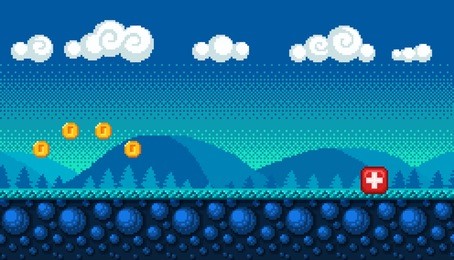 pixel art seamless background. landscape for game or application.
