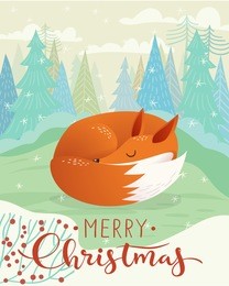 vector christmas card with sleeping fox. merry christmas vector card. 