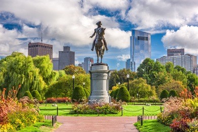 george washington monument at public garden in boston, massachusetts.