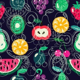 fruits seamless pattern. concept for restaurant menu backdrop, smoothies bar, eco market. hand drawn style.
