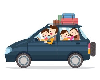 traveling family. a young family with children go on a trip by car.people set father, mother and children sitting in car.