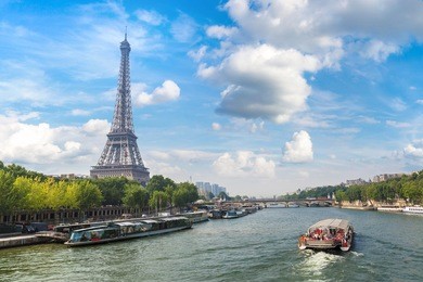seine in paris and eiffel tower in beautiful summer day in paris