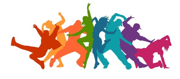 detailed vector illustration silhouettes of expressive dance people dancing. jazz funk, hip-hop, house dance lettering. dancer.