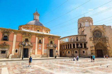 square of saint mary's in valencia in a summer day, spain