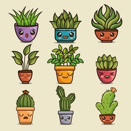 cute lovely kawaii house plants cartoons