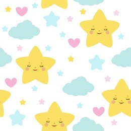 children`s seamless pattern with cute cartoon stars. for kid textile and other print. vector.