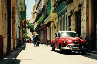 red old car in the streets of havana cuba