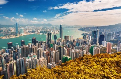 amazing view on hong kong city skyline from the victoria peak, china