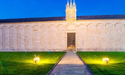pisa. camposanto monumentale at dusk in square of miracles. tilt-shift lens view.
