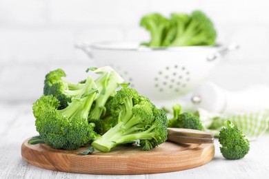 fresh broccoli on white background closeup