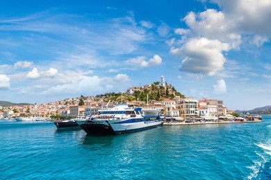 ferry on poros island in a summer day in greece