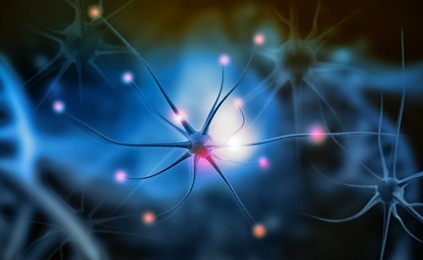 neuron cells on abstract blue background. 3d illustration	