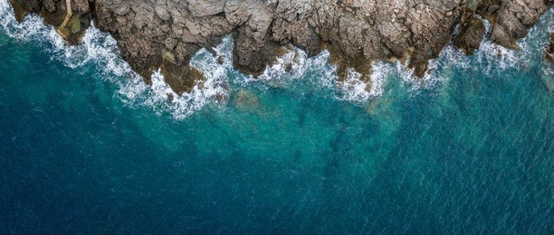 aerial view of sea waves and fantastic rocky coast, montenegro