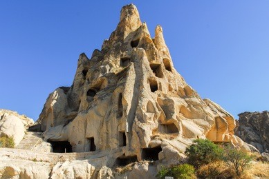 goreme village, turkey. rural cappadocia landscape. stone houses in goreme, cappadocia. countryside lifestyle.