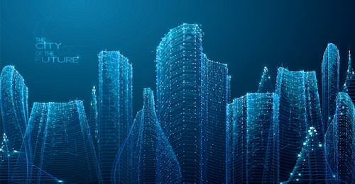 3d polygonal city, future, futuristic concept, metropolis for vr glasses, virtual reality abstract city, tech background, vector illustration.