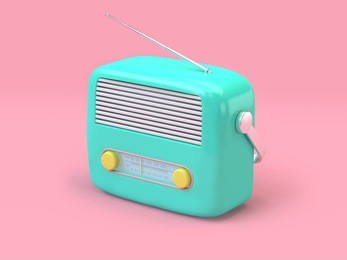 green cartoon radio set on minimal pink background technology concept 3d rendering