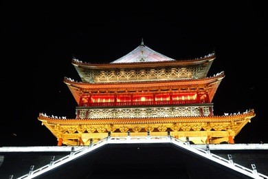 night view of drum tower, xi'an,china