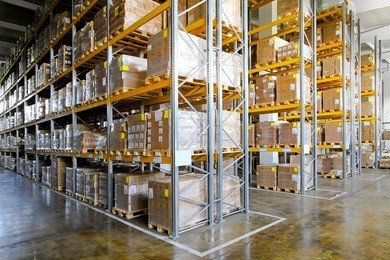 shelves and racks in distribution storehouse interior
