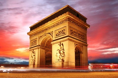 paris, famous arc de triumph at evening , france