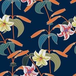 lily seamless pattern with trendy color spring sammer 2018. vector illustration