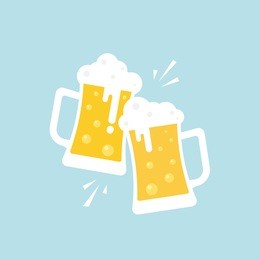 two mugs of beer. vector, illustration, flat