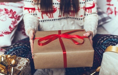 beauty woman with christmas gift
