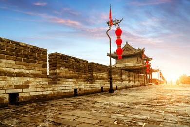 ancient tower on city wall in xi'an - china
