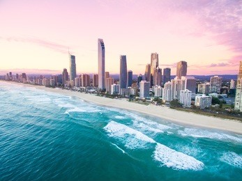 an aerial view of surfers paradise on the gold coast, australia