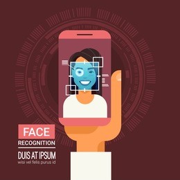 face recognition technology smart phone scanning eye retina of woman biometric identification system vector illustration
