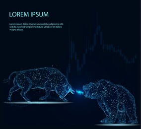 stock exchange trading banner. the bulls and bears struggle. equity market concept illustration. abstract image in the form of a starry sky or space, consisting of points, lines, and shapes